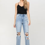 Super High Rise Distressed Relaxed Straight Jeans