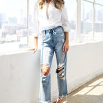 Super High Rise Distressed Relaxed Straight Jeans