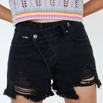 High Waist Crossover Denim Mom Shorts