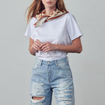 High Rise Ripped Bermuda Denim Shorts