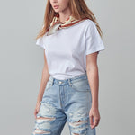 High Rise Ripped Bermuda Denim Shorts