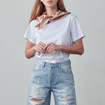 High Rise Ripped Bermuda Denim Shorts