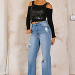 High Rise Distressed Wide Jeans