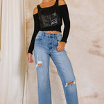 High Rise Distressed Wide Jeans