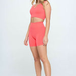 2 piece Seamless Ribbed Tank Top  Biker Shorts