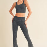 Women's Stone Washed Ribbed Yoga Pants