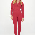 2 Piece Ribbed Seamless Long Sleeve Zip Jacket set