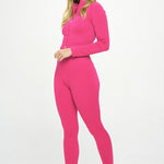 2 Piece Ribbed Seamless Long Sleeve Zip Jacket set