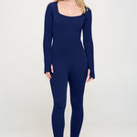 Ribbed Knit Jumpsuit Long Sleeve