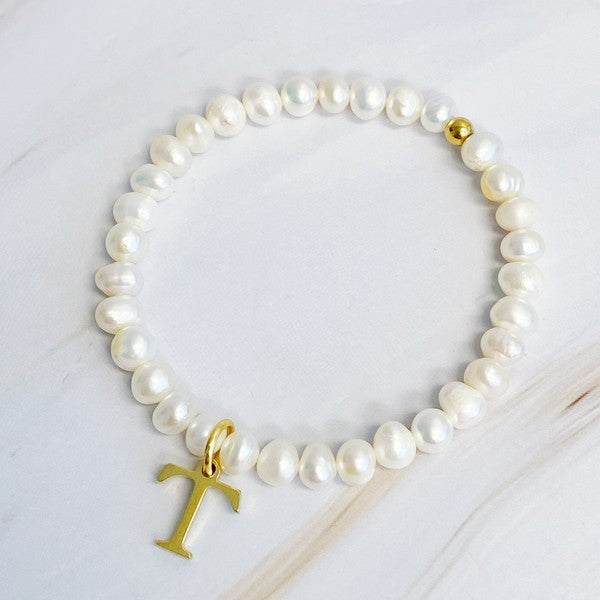 Freshwater Pearl Initial Charm Bracelet