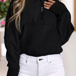 Stand Collar Ribbed Thumbhole Sleeve Sweatshirt