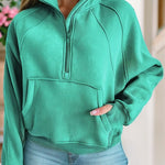 Stand Collar Ribbed Thumbhole Sleeve Sweatshirt