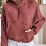 Stand Collar Ribbed Thumbhole Sleeve Sweatshirt