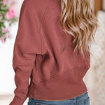 Stand Collar Ribbed Thumbhole Sleeve Sweatshirt