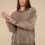 Acid Wash French Terry Exposed-Seam Sweatshirt