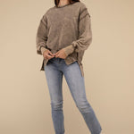 Acid Wash French Terry Exposed-Seam Sweatshirt