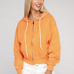 Acid Wash Fleece Cropped Zip-Up Hoodie