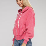 Acid Wash Fleece Cropped Zip-Up Hoodie