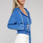 Acid Wash Fleece Cropped Zip-Up Hoodie