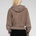 Acid Wash Fleece Cropped Zip-Up Hoodie