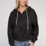 Acid Wash Fleece Cropped Zip-Up Hoodie