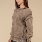 Acid Wash French Terry Exposed-Seam Sweatshirt